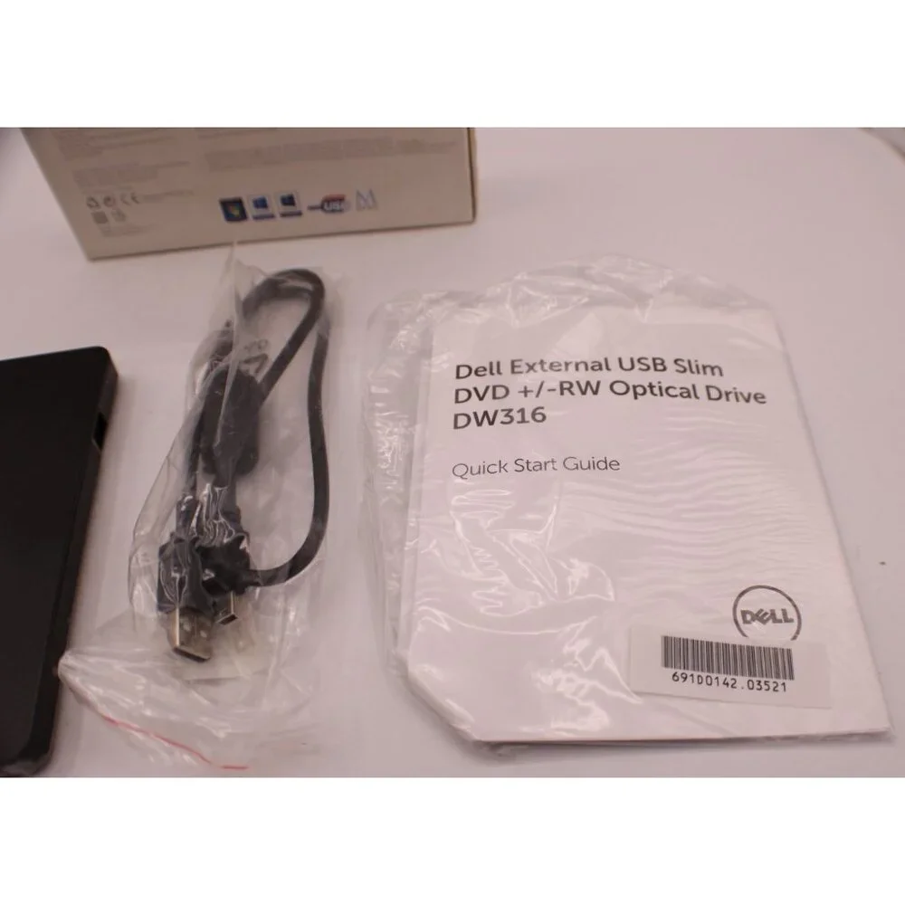 Dell Slim DVD +/- RW Drive Compact USB DW316 Setup CD Manual Cords New Open Box